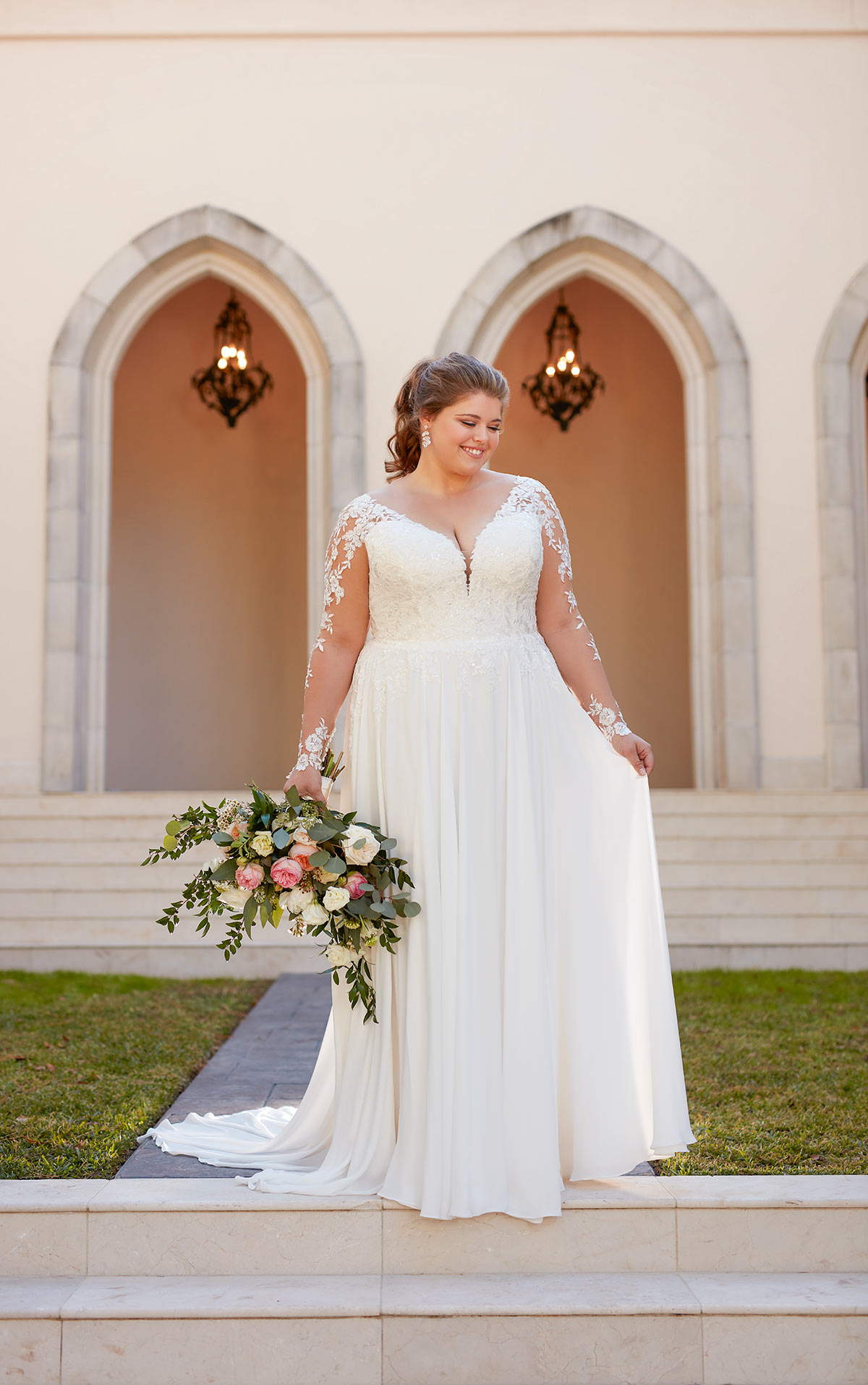 Sleek Lace Column Wedding Dress with Beaded Back Detail - Stella