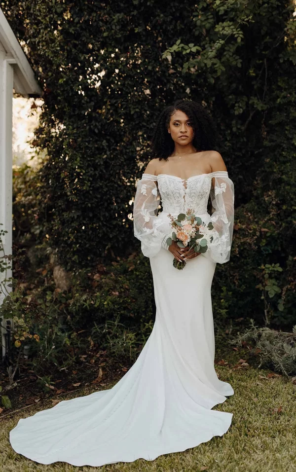 MODERN BOHO LONG SLEEVE WEDDING DRESS WITH PLUNGING NECKLINE