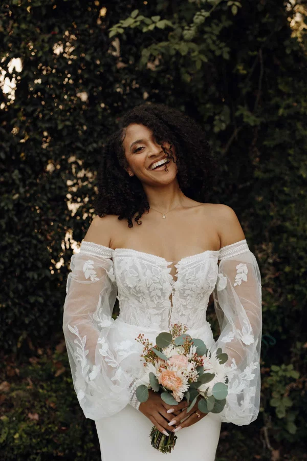 MODERN BOHO LONG SLEEVE WEDDING DRESS WITH PLUNGING NECKLINE - Image 6