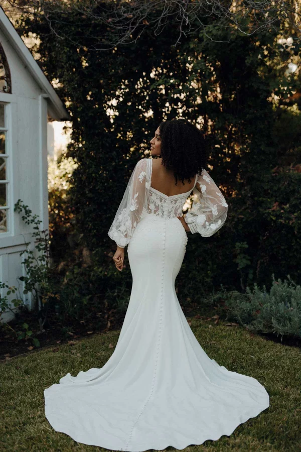 MODERN BOHO LONG SLEEVE WEDDING DRESS WITH PLUNGING NECKLINE - Image 8