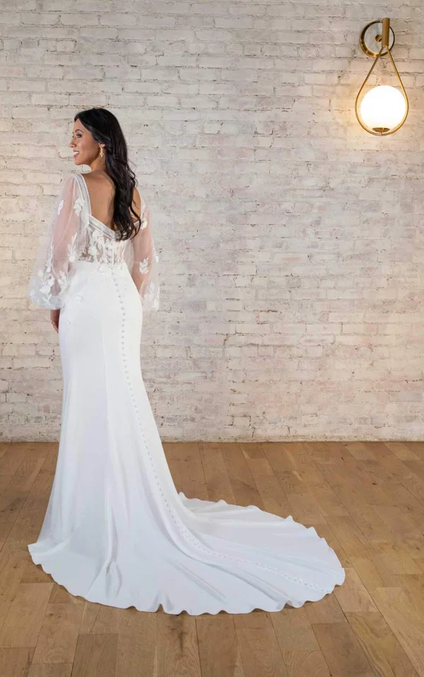 MODERN BOHO LONG SLEEVE WEDDING DRESS WITH PLUNGING NECKLINE - Image 3