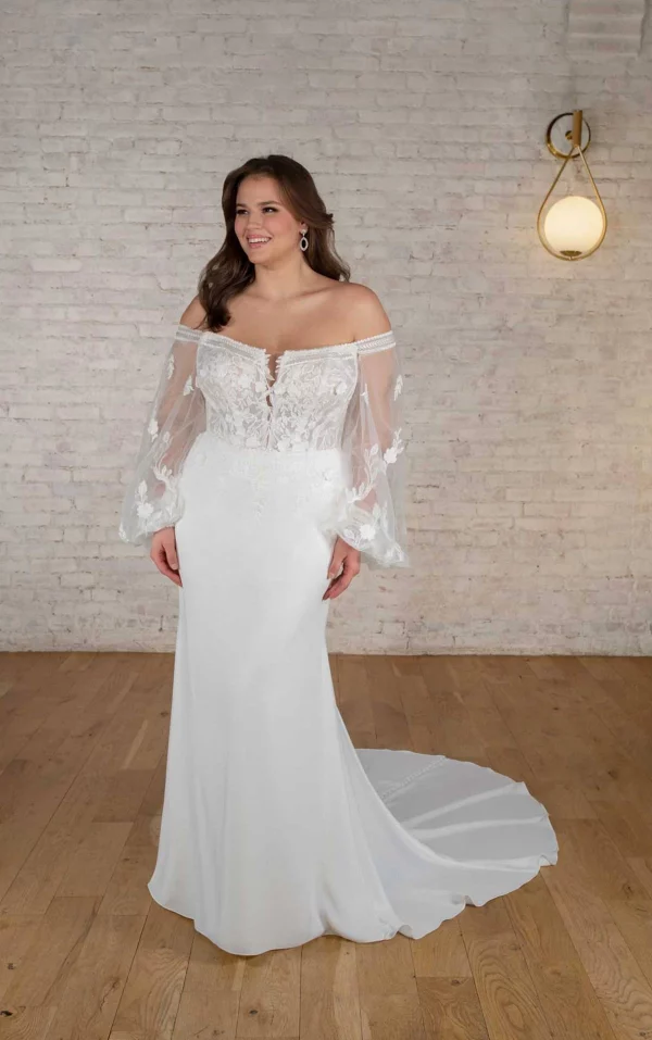 MODERN BOHO LONG SLEEVE WEDDING DRESS WITH PLUNGING NECKLINE - Image 4