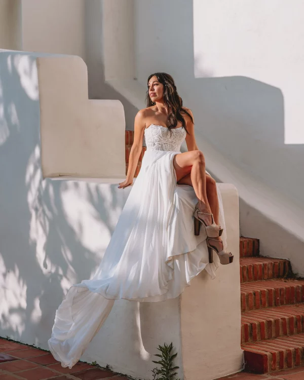 FLOWY LONG SLEEVE A-LINE WEDDING DRESS WITH DETACHABLE SLEEVES - Image 5