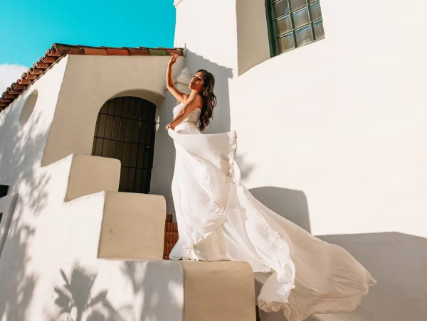 FLOWY LONG SLEEVE A-LINE WEDDING DRESS WITH DETACHABLE SLEEVES - Image 6