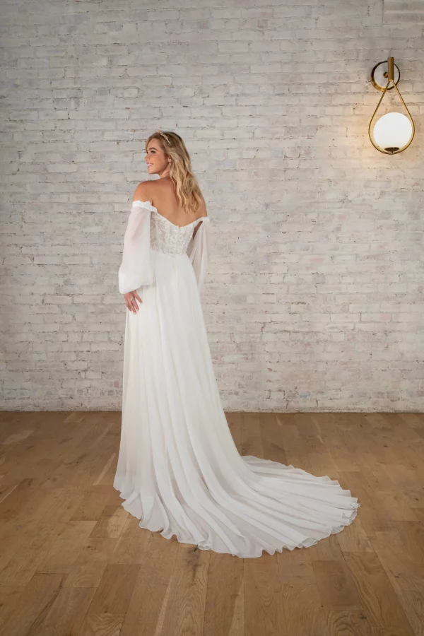FLOWY LONG SLEEVE A-LINE WEDDING DRESS WITH DETACHABLE SLEEVES - Image 9