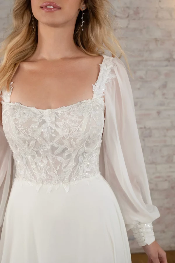 FLOWY LONG SLEEVE A-LINE WEDDING DRESS WITH DETACHABLE SLEEVES - Image 10