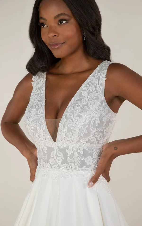 ENCHANTING DEEP V-NECKLINE SATIN A-LINE WEDDING DRESS WITH POCKETS - Image 5
