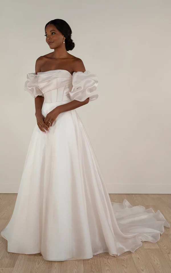 PRINCESS PUFF SLEEVE ORGANZA BALLGOWN WEDDING DRESS - Image 7