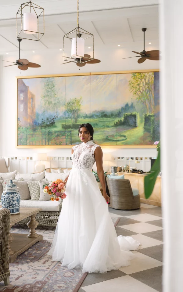 LACY A-LINE WEDDING DRESS WITH HIGH ILLUSION NECKLINE