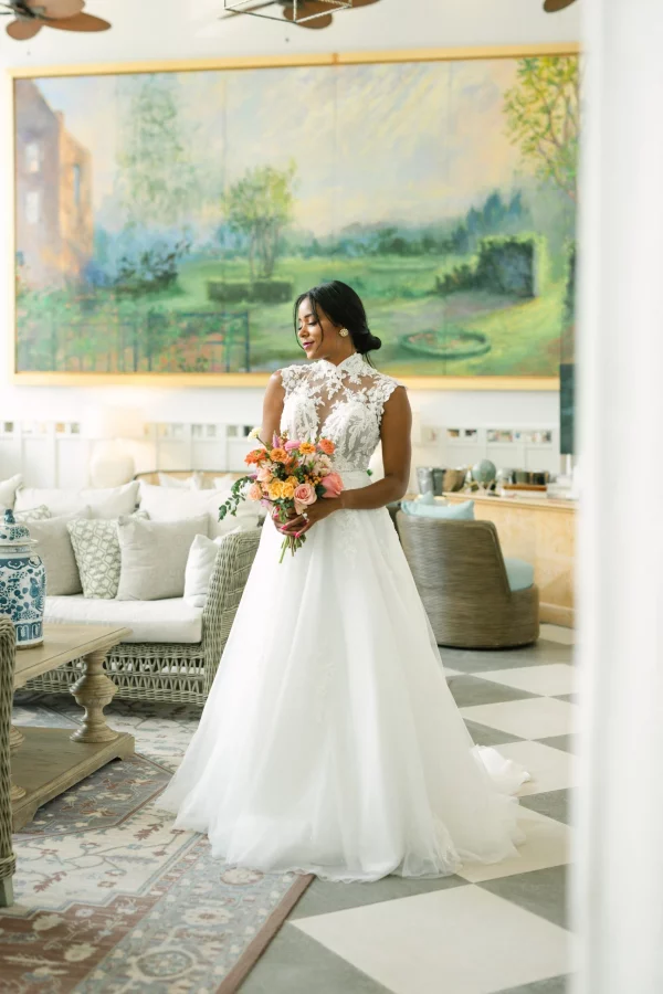 LACY A-LINE WEDDING DRESS WITH HIGH ILLUSION NECKLINE - Image 7