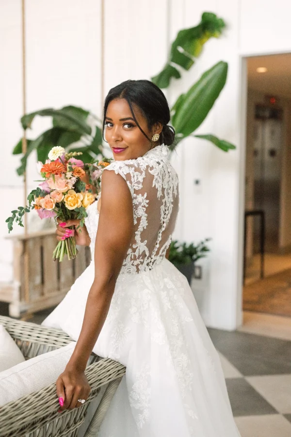 LACY A-LINE WEDDING DRESS WITH HIGH ILLUSION NECKLINE - Image 4
