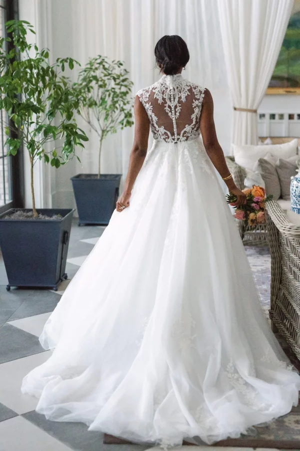 LACY A-LINE WEDDING DRESS WITH HIGH ILLUSION NECKLINE - Image 3