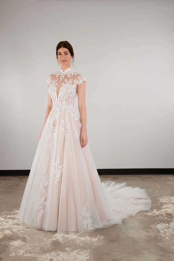 LACY A-LINE WEDDING DRESS WITH HIGH ILLUSION NECKLINE - Image 11