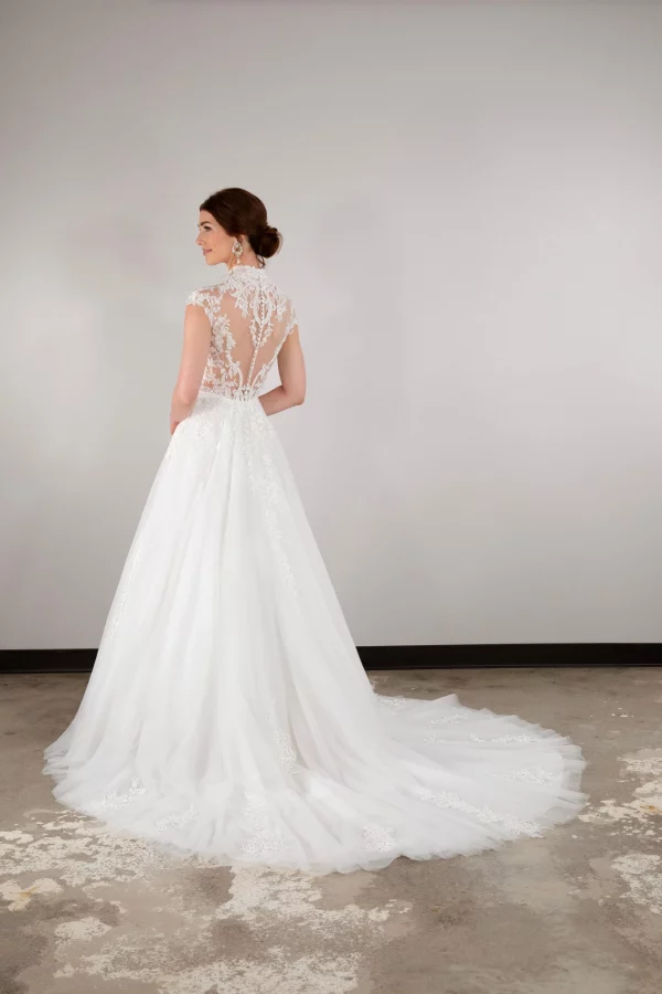LACY A-LINE WEDDING DRESS WITH HIGH ILLUSION NECKLINE - Image 10