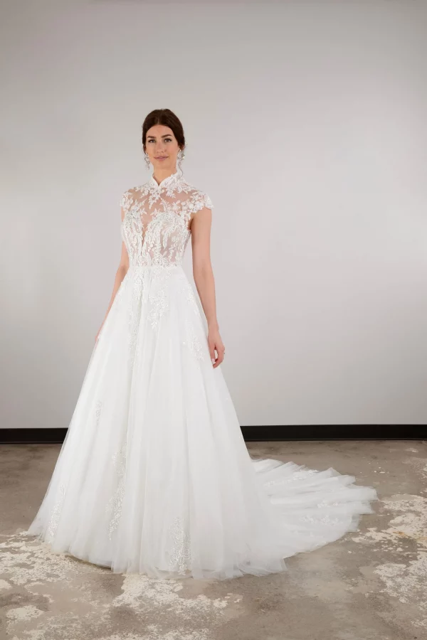 LACY A-LINE WEDDING DRESS WITH HIGH ILLUSION NECKLINE - Image 9