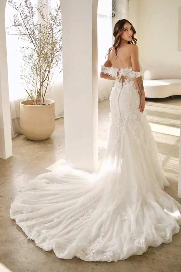 SEXY SPARKLE LACE FIT-AND-FLARE WEDDING DRESS WITH OFF-THE-SHOULDER STRAPS - Image 11