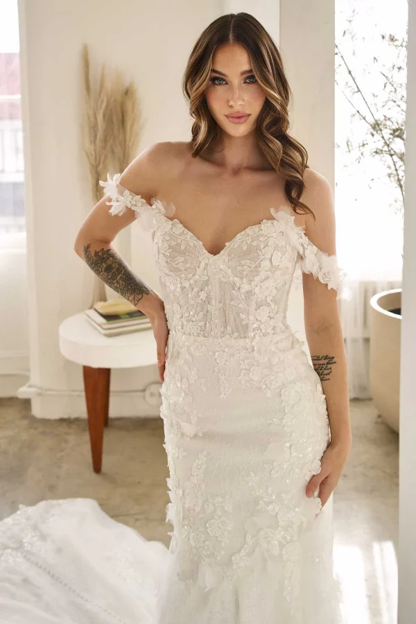 SEXY SPARKLE LACE FIT-AND-FLARE WEDDING DRESS WITH OFF-THE-SHOULDER STRAPS - Image 10
