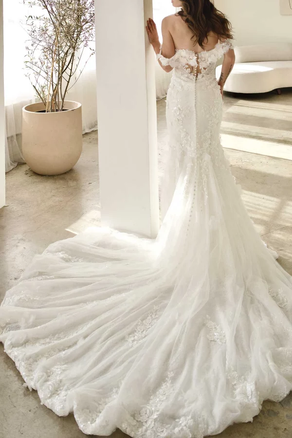 SEXY SPARKLE LACE FIT-AND-FLARE WEDDING DRESS WITH OFF-THE-SHOULDER STRAPS - Image 8