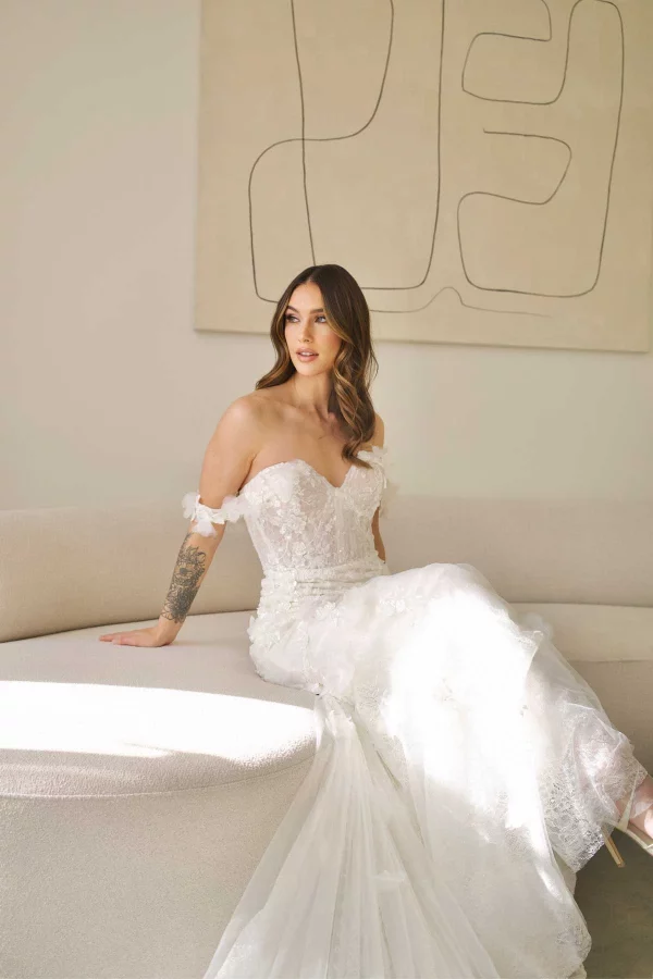 SEXY SPARKLE LACE FIT-AND-FLARE WEDDING DRESS WITH OFF-THE-SHOULDER STRAPS - Image 7