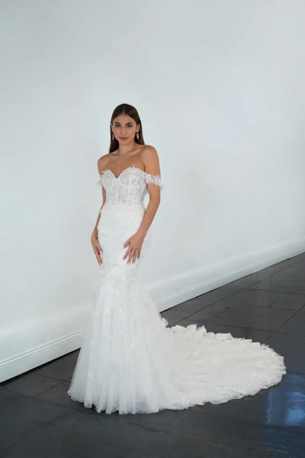 SEXY SPARKLE LACE FIT-AND-FLARE WEDDING DRESS WITH OFF-THE-SHOULDER STRAPS - Image 5