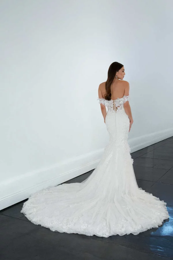 SEXY SPARKLE LACE FIT-AND-FLARE WEDDING DRESS WITH OFF-THE-SHOULDER STRAPS - Image 4