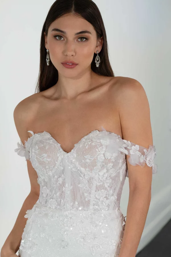 SEXY SPARKLE LACE FIT-AND-FLARE WEDDING DRESS WITH OFF-THE-SHOULDER STRAPS - Image 3