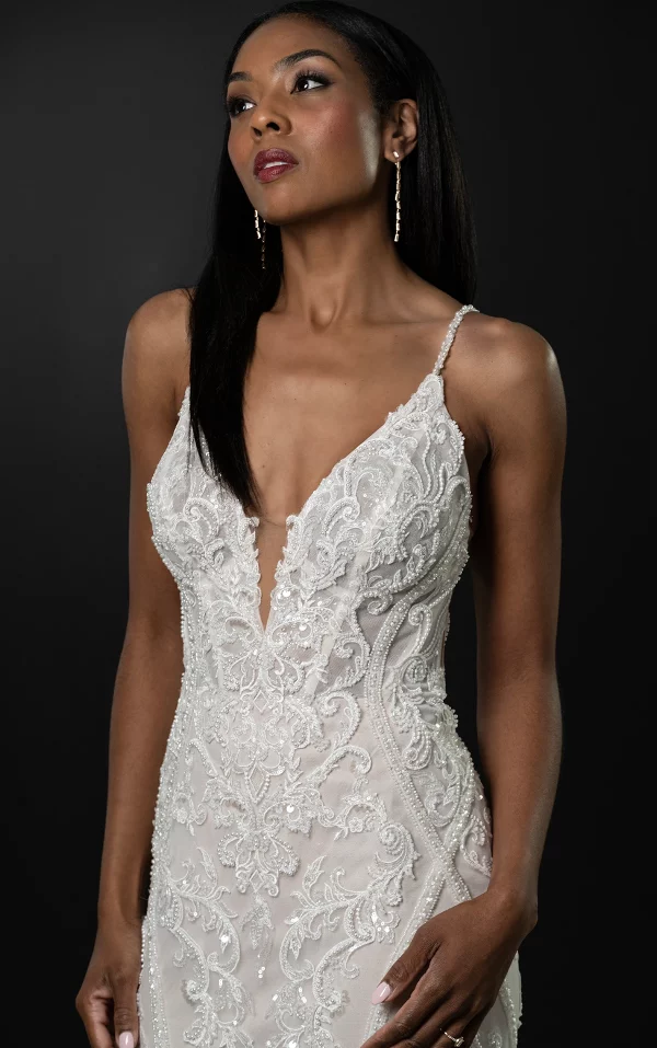 SEXY SPAGHETTI STRAP FIT-AND-FLARE WEDDING DRESS IN EMBELLISHED LACE - Image 3