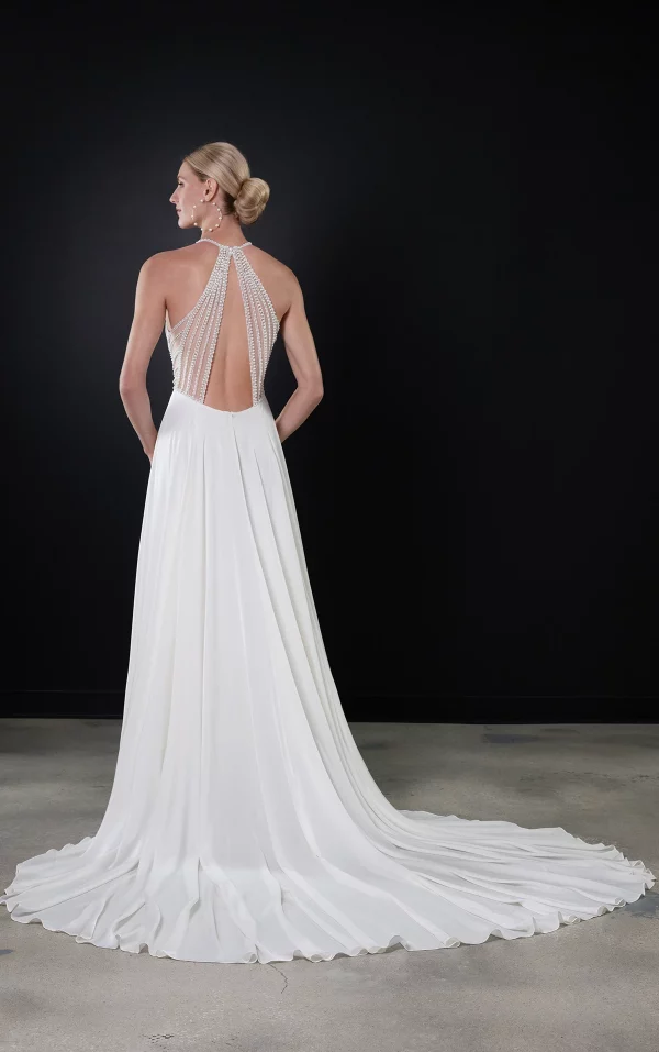 SEXY SPAGHETTI STRAP A-LINE WEDDING DRESS WITH ART DECO BACK DETAIL - Image 4