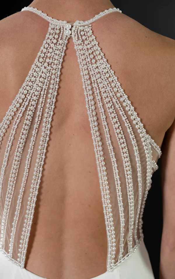 SEXY SPAGHETTI STRAP A-LINE WEDDING DRESS WITH ART DECO BACK DETAIL - Image 3