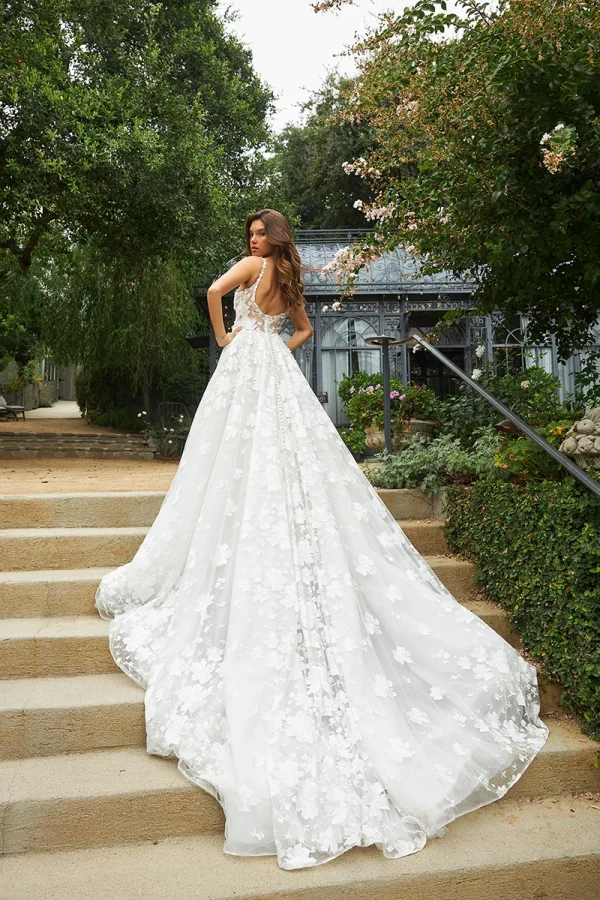 ROMANTIC FLORAL LACE BALLGOWN WEDDING DRESS WITH BUSTIER BODICE - Image 11