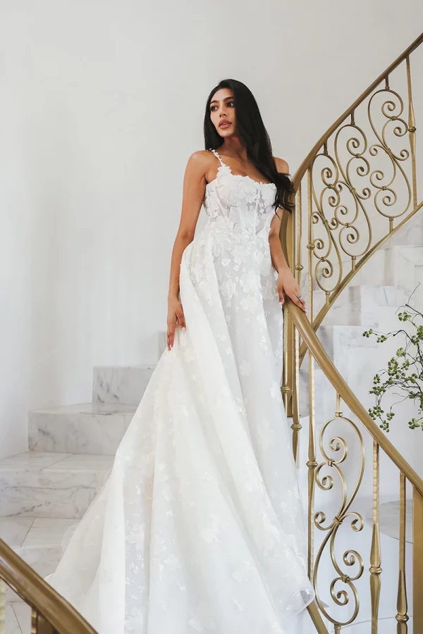 ROMANTIC FLORAL LACE BALLGOWN WEDDING DRESS WITH BUSTIER BODICE - Image 8
