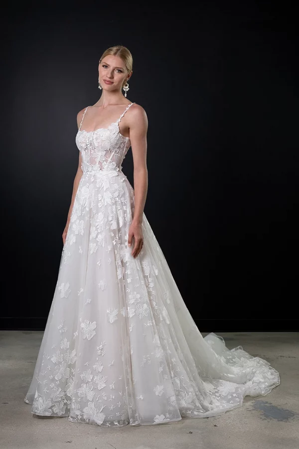 ROMANTIC FLORAL LACE BALLGOWN WEDDING DRESS WITH BUSTIER BODICE - Image 5