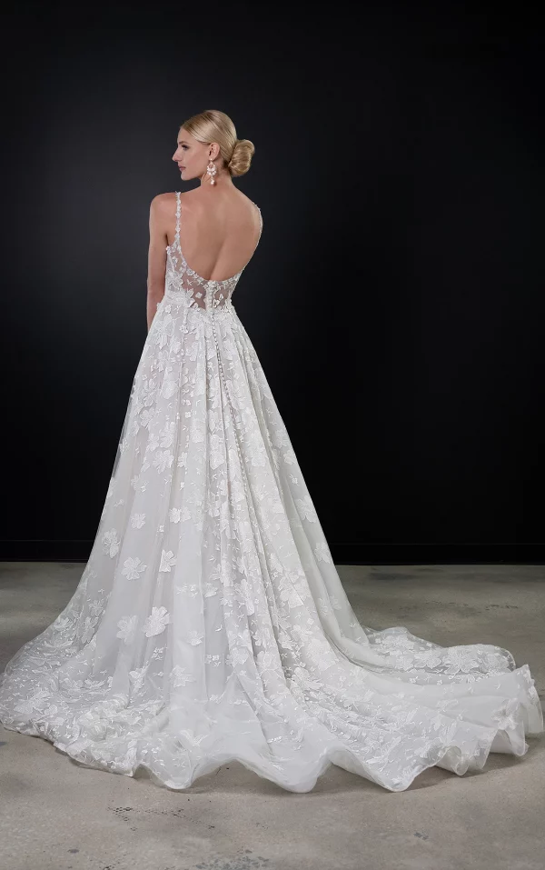 ROMANTIC FLORAL LACE BALLGOWN WEDDING DRESS WITH BUSTIER BODICE - Image 4