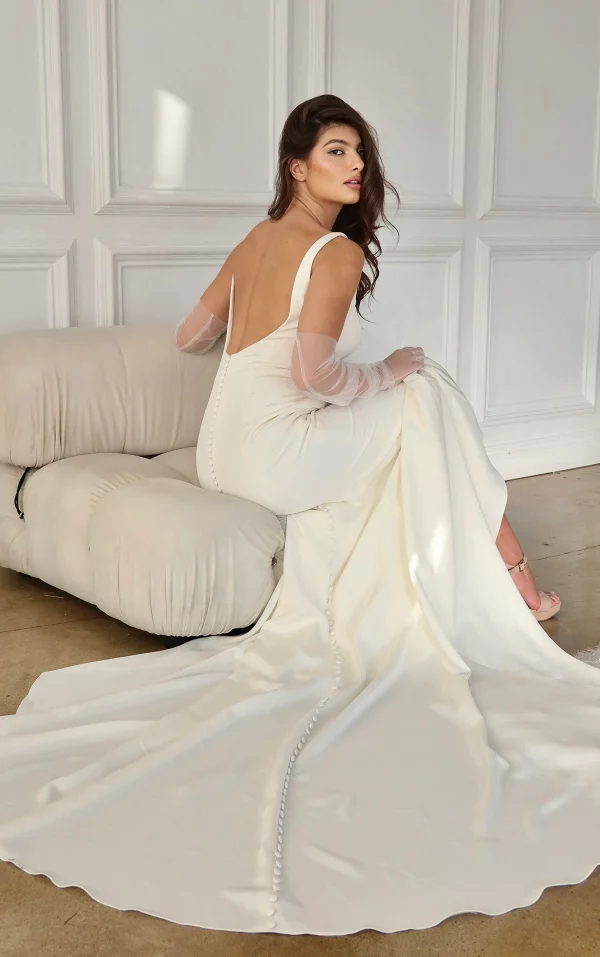 CHIC SQUARE NECKLINE COLUMN WEDDING DRESS WITH SHOULDER STRAPS - Image 12