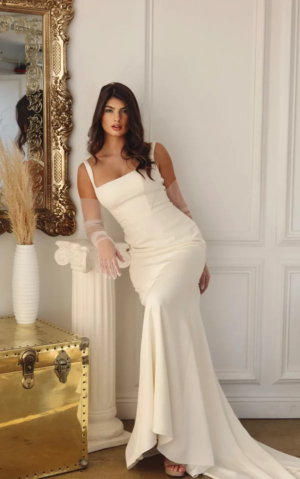 CHIC SQUARE NECKLINE COLUMN WEDDING DRESS WITH SHOULDER STRAPS - Image 9