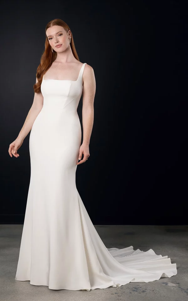 CHIC SQUARE NECKLINE COLUMN WEDDING DRESS WITH SHOULDER STRAPS - Image 5
